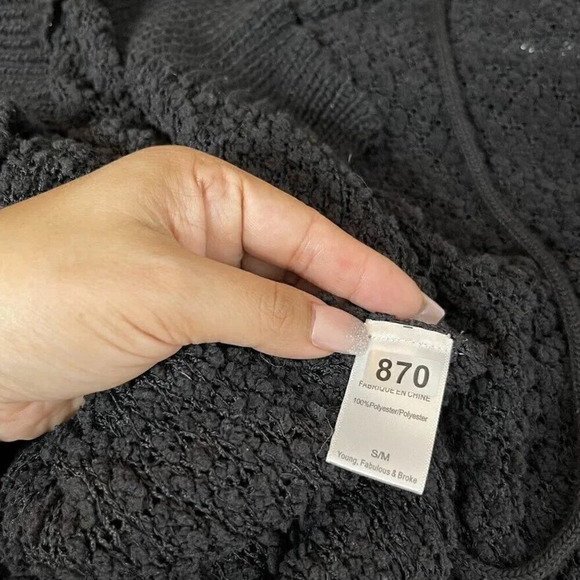 Young Fabulous & Broke Size S M Pullover Textured Popcorn Black Hoodie Sweater - Picture 10 of 13